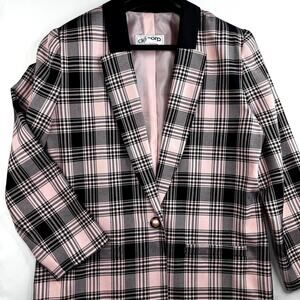 Vintage 80s 90s Pink Black Plaid Blazer Women’s Size 12 Made in USA Décorp Sport